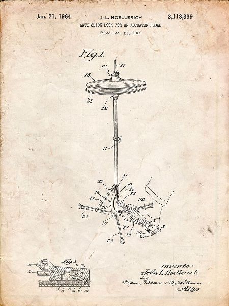 Borders, Cole 아티스트의 PP106-Vintage Parchment Hi Hat Cymbal Stand and Pedal Patent Poster작품입니다.
