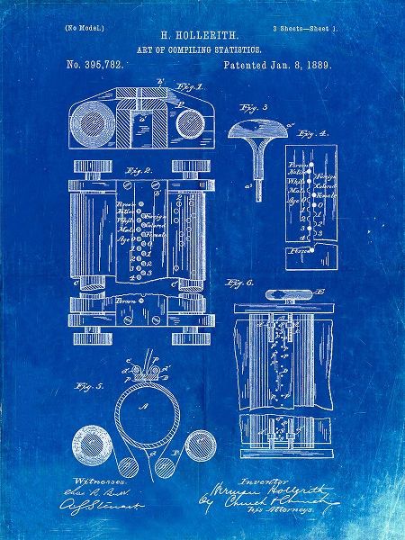 Borders, Cole 아티스트의 PP110-Faded Blueprint Hollerith Machine Patent Poster작품입니다.
