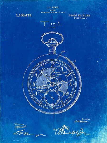 Borders, Cole 아티스트의 PP112-Faded Blueprint U.S. Watch Co. Pocket Watch Patent Poster작품입니다.