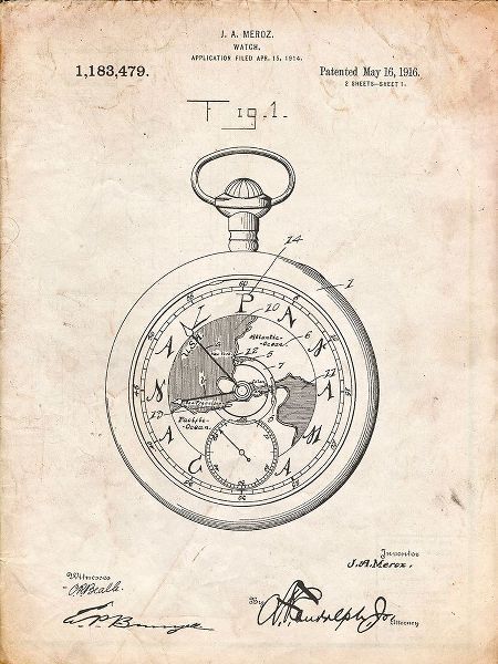 Borders, Cole 아티스트의 PP112-Vintage Parchment U.S. Watch Co. Pocket Watch Patent Poster작품입니다.