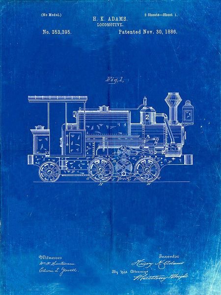 Borders, Cole 아티스트의 PP122- Faded Blueprint Steam Locomotive 1886 Patent Poster작품입니다.