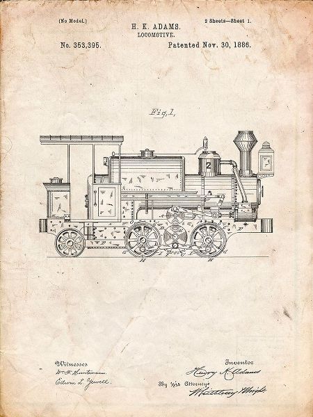 Borders, Cole 아티스트의 PP122- Vintage Parchment Steam Locomotive 1886 Patent Poster작품입니다.