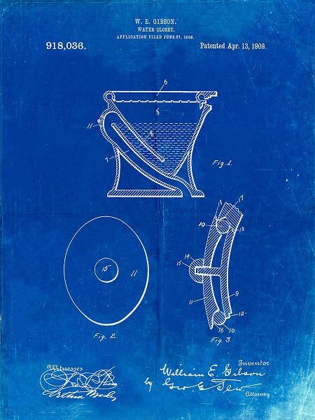 Borders, Cole 아티스트의 PP129- Faded Blueprint Siphoning Water Closet 1909 Patent Poster작품입니다.