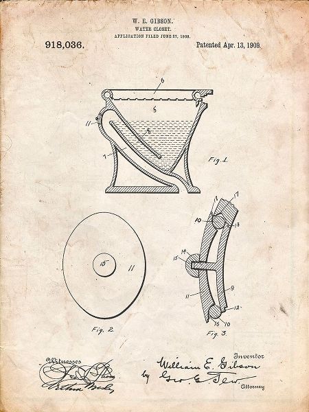 Borders, Cole 아티스트의 PP129- Vintage Parchment Siphoning Water Closet 1909 Patent Poster작품입니다.