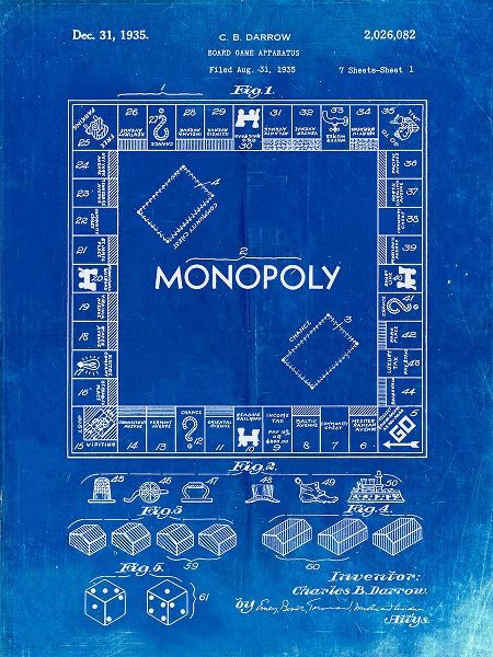 Borders, Cole 아티스트의 PP131- Faded Blueprint Monopoly Patent Poster작품입니다.