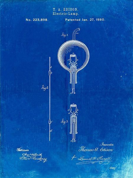 Borders, Cole 아티스트의 PP133- Faded Blueprint Thomas Edison Light Bulb Poster작품입니다.