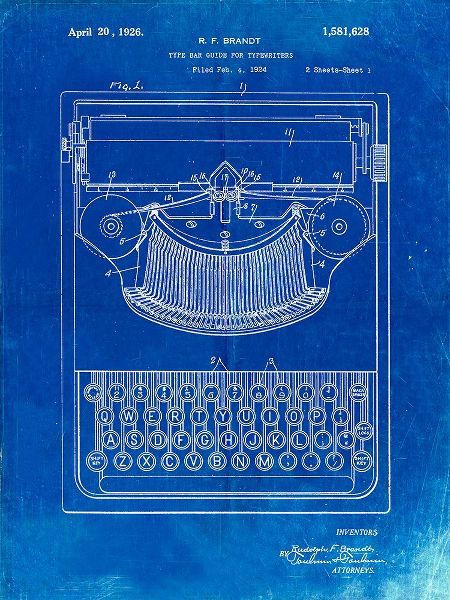 Borders, Cole 아티스트의 PP135- Faded Blueprint Dayton Portable Typewriter Patent Poster작품입니다.