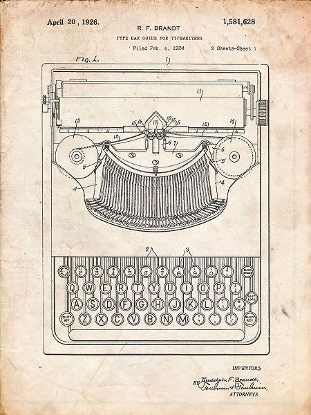 Borders, Cole 아티스트의 PP135- Vintage Parchment Dayton Portable Typewriter Patent Poster작품입니다.