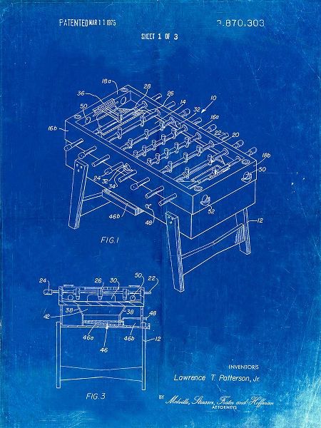 Borders, Cole 아티스트의 PP136- Faded Blueprint Foosball Game Patent Poster작품입니다.