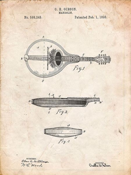 Borders, Cole 아티스트의 PP137- Vintage Parchment Gibson Mandolin A - Model Patent Poster작품입니다.