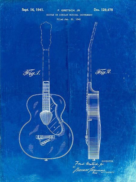 Borders, Cole 아티스트의 PP138- Faded Blueprint Gretsch 6022 Rancher Guitar Patent Poster작품입니다.