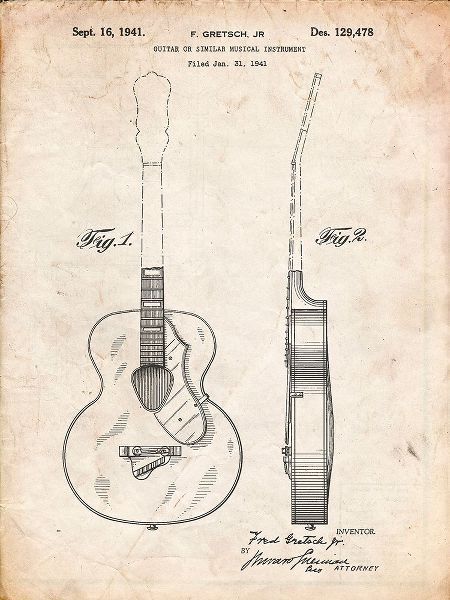 Borders, Cole 아티스트의 PP138- Vintage Parchment Gretsch 6022 Rancher Guitar Patent Poster작품입니다.