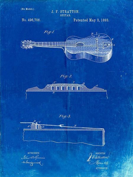 Borders, Cole 아티스트의 PP139- Faded Blueprint Stratton And Son Acoustic Guitar Patent Poster작품입니다.