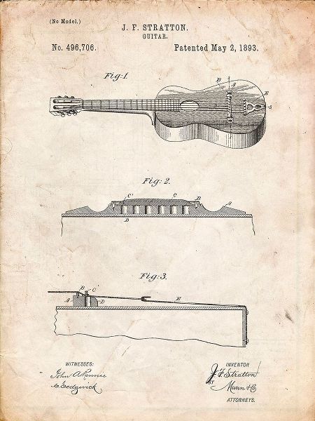 Borders, Cole 아티스트의 PP139- Vintage Parchment Stratton And Son Acoustic Guitar Patent Poster작품입니다.