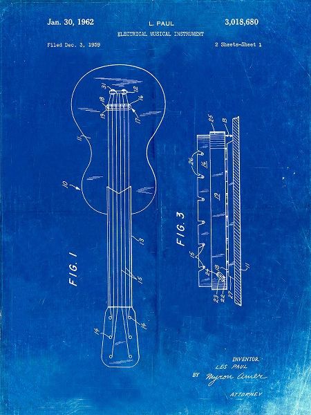 Borders, Cole 아티스트의 PP140- Faded Blueprint Gibson Les Paul Guitar Patent Poster작품입니다.