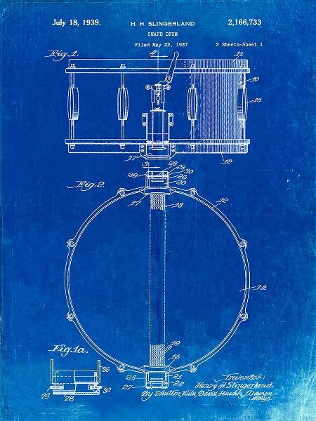 Borders, Cole 아티스트의 PP147- Faded Blueprint Slingerland Snare Drum Patent Poster작품입니다.