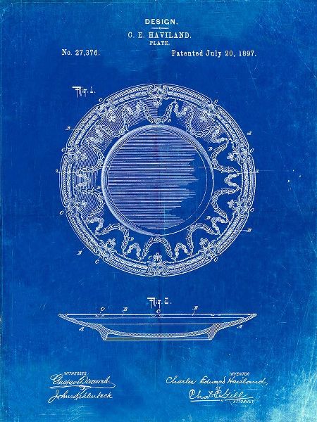 Borders, Cole 아티스트의 PP150- Faded Blueprint Haviland Dinner Plate Patent Poster작품입니다.