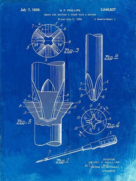 Borders, Cole 아티스트의 PP153- Faded Blueprint Phillips Head Screw Driver Patent Poster작품입니다.