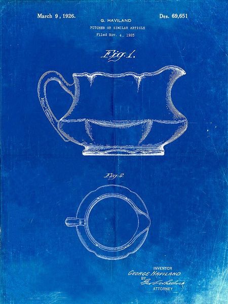 Borders, Cole 아티스트의 PP155- Faded Blueprint Haviland Basin Pitcher Patent Poster작품입니다.