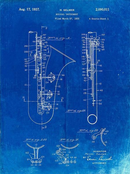 Borders, Cole 아티스트의 PP156- Faded Blueprint Selmer 1937 Saxophone Poster작품입니다.
