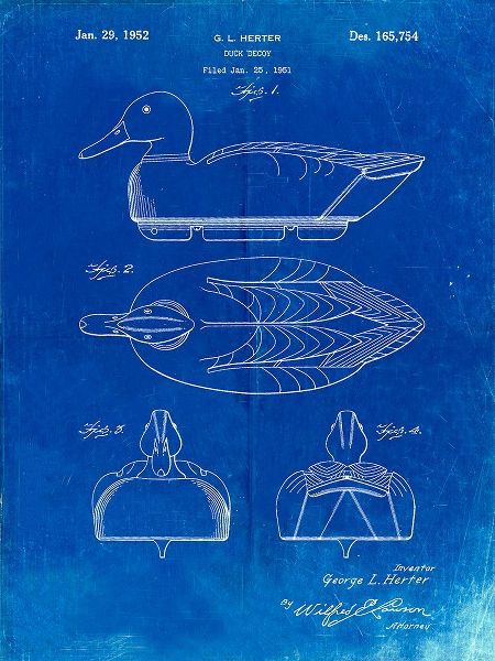 Borders, Cole 아티스트의 PP161- Faded Blueprint Duck Decoy Patent Poster작품입니다.