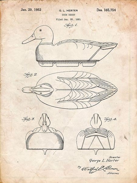 Borders, Cole 아티스트의 PP161- Vintage Parchment Duck Decoy Patent Poster작품입니다.