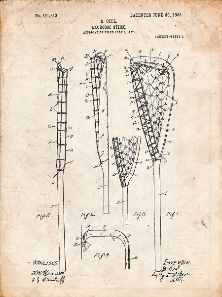Borders, Cole 아티스트의 PP166- Vintage Parchment Lacrosse Stick Patent Poster작품입니다.