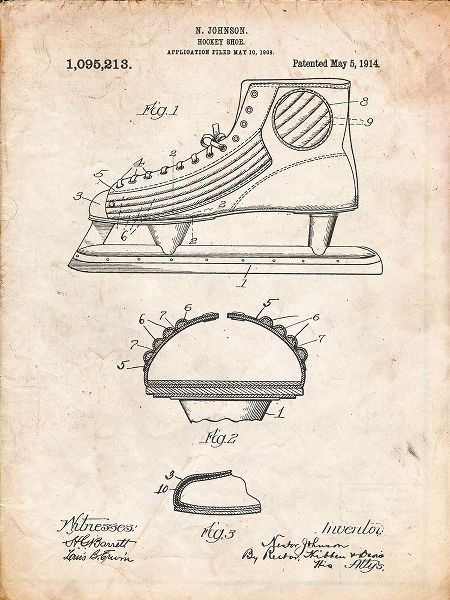 Borders, Cole 아티스트의 PP169- Vintage Parchment Hockey Skate Patent Poster작품입니다.