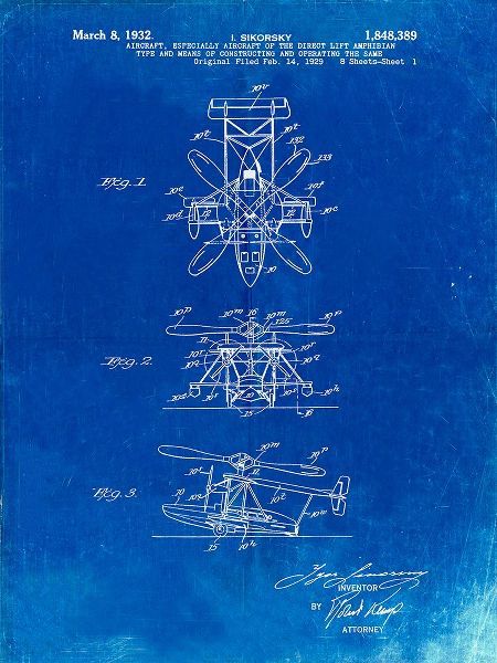 Borders, Cole 아티스트의 PP170- Faded Blueprint Sikorsky S-41 Amphibian Aircraft Patent Poster작품입니다.