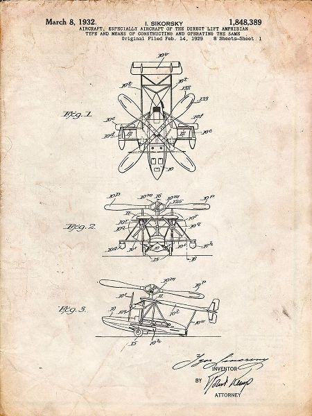 Borders, Cole 아티스트의 PP170- Vintage Parchment Sikorsky S-41 Amphibian Aircraft Patent Poster작품입니다.