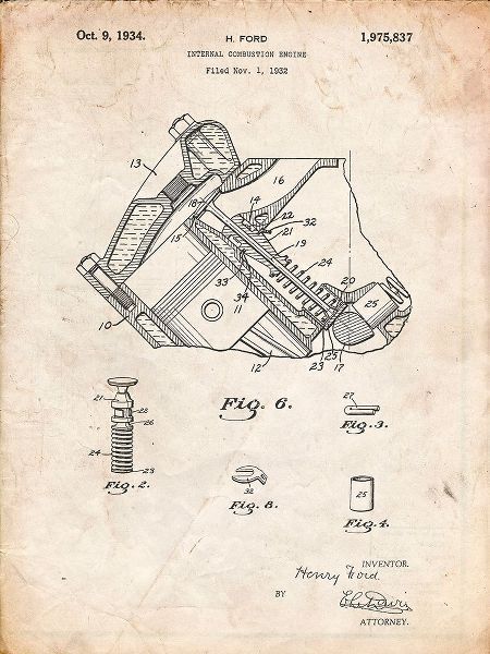 Borders, Cole 아티스트의 PP172- Vintage Parchment Ford V-8 Combustion Engine 1934 Patent Poster작품입니다.