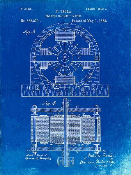 Borders, Cole 아티스트의 PP173- Faded Blueprint Tesla Electro Motor Patent Poster작품입니다.