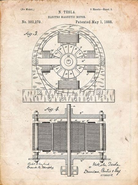 Borders, Cole 아티스트의 PP173- Vintage Parchment Tesla Electro Motor Patent Poster작품입니다.