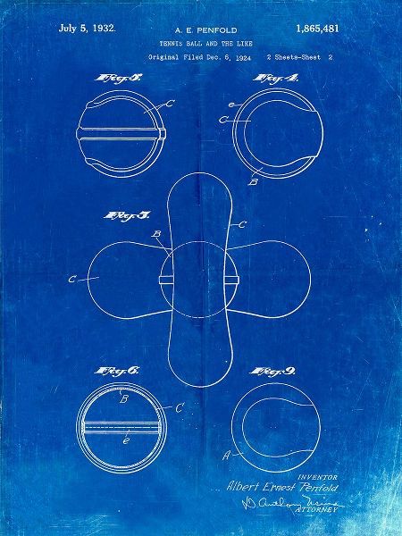 Borders, Cole 아티스트의 PP182- Faded Blueprint Tennis Ball 1932 Patent Poster작품입니다.