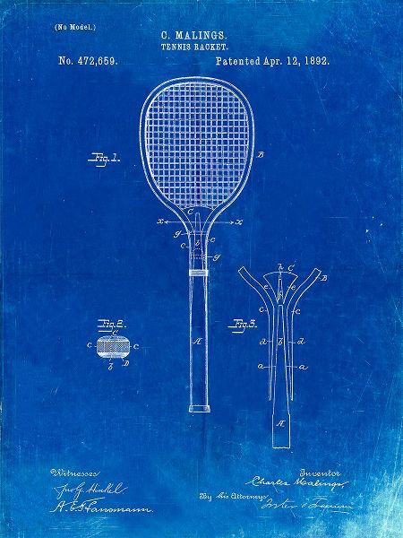 Borders, Cole 아티스트의 PP183- Faded Blueprint Tennis Racket 1892 Patent Poster작품입니다.