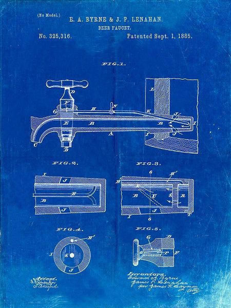 Borders, Cole 아티스트의 PP185- Faded Blueprint Beer Tap Patent Poster작품입니다.