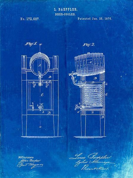 Borders, Cole 아티스트의 PP186- Faded Blueprint Beer Keg Cooler 1876 Patent Poster작품입니다.