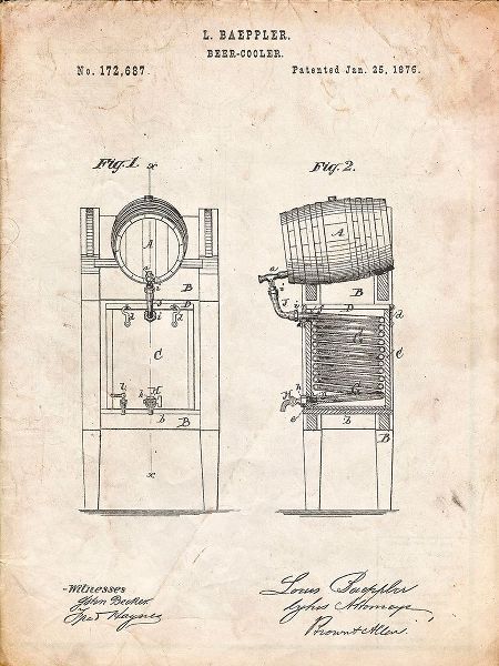 Borders, Cole 아티스트의 PP186- Vintage Parchment Beer Keg Cooler 1876 Patent Poster작품입니다.