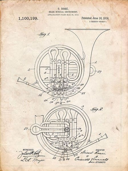 Borders, Cole 아티스트의 PP188- Vintage Parchment French Horn 1914 Patent Poster작품입니다.