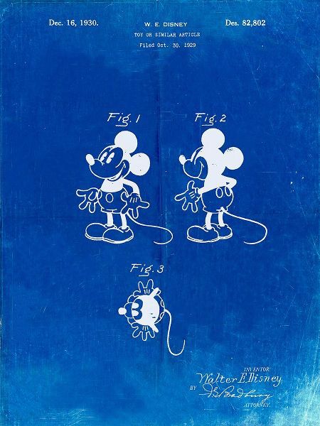 Borders, Cole 아티스트의 PP191- Faded Blueprint Mickey Mouse 1929 Patent Poster작품입니다.