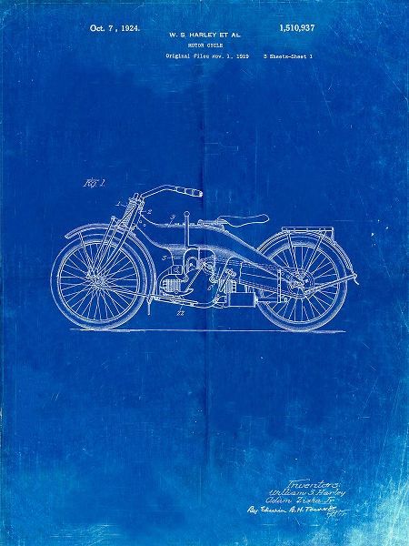 Borders, Cole 아티스트의 PP194- Faded Blueprint Harley Davidson Motorcycle 1919 Patent Poster작품입니다.