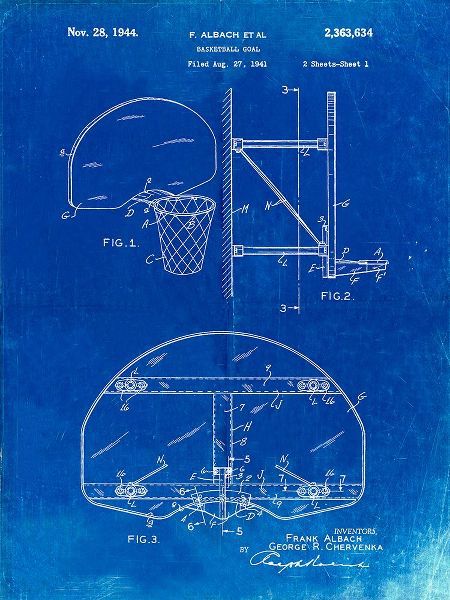 Borders, Cole 아티스트의 PP196- Faded Blueprint Albach Basketball Goal Patent Poster작품입니다.