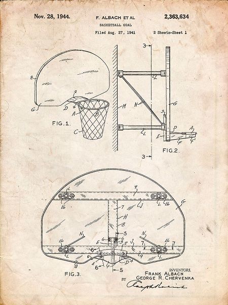 Borders, Cole 아티스트의 PP196- Vintage Parchment Albach Basketball Goal Patent Poster작품입니다.