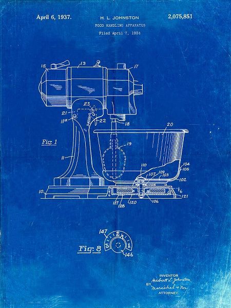 Borders, Cole 아티스트의 PP197- Faded Blueprint KitchenAid Kitchen Mixer Patent Poster작품입니다.