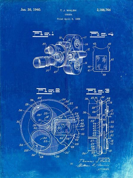 Borders, Cole 아티스트의 PP198- Faded Blueprint Bell and Howell Color Filter Camera Patent Poster작품입니다.
