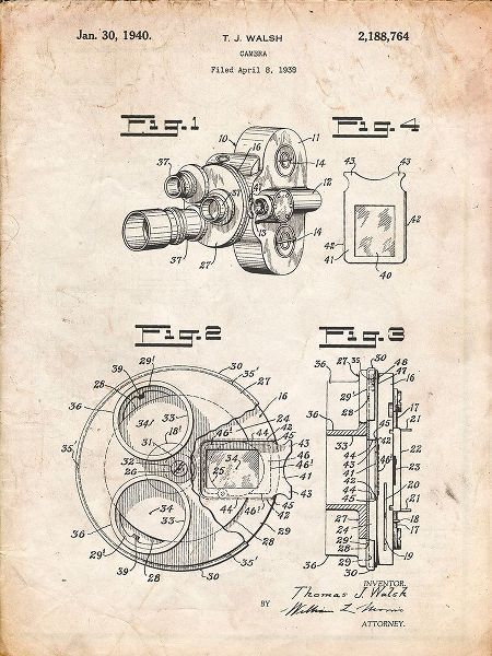 Borders, Cole 아티스트의 PP198- Vintage Parchment Bell and Howell Color Filter Camera Patent Poster작품입니다.