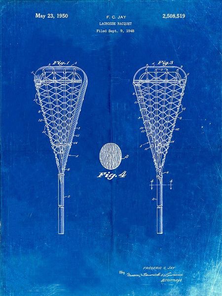 Borders, Cole 아티스트의 PP199- Faded Blueprint Lacrosse Stick 1948 Patent Poster작품입니다.