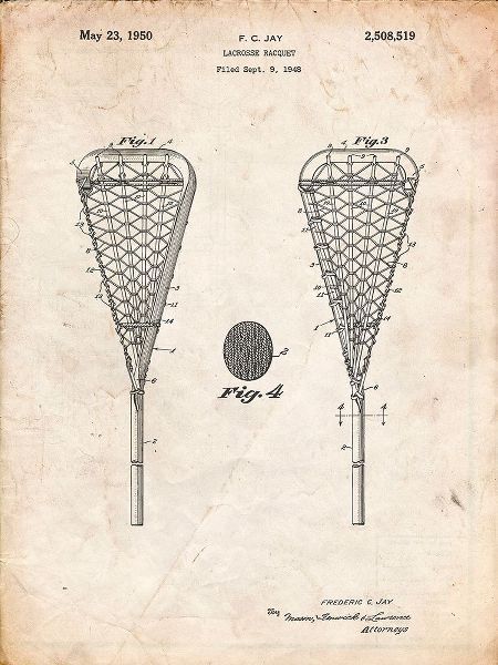Borders, Cole 아티스트의 PP199- Vintage Parchment Lacrosse Stick 1948 Patent Poster작품입니다.