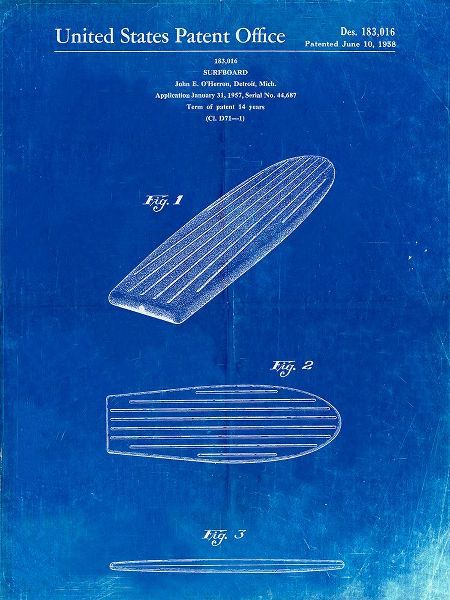 Borders, Cole 아티스트의 PP201- Faded Blueprint Surfboard Poster작품입니다.