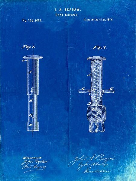 Borders, Cole 아티스트의 PP203- Faded Blueprint Corkscrew 1874 Patent Poster작품입니다.